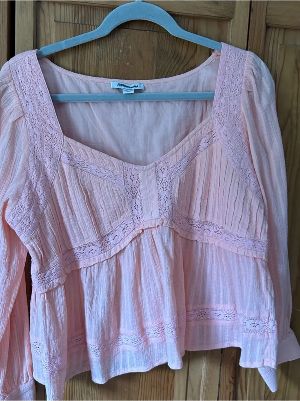 American Eagle Outfitters Coral Lace-Trim Peasant Tunic